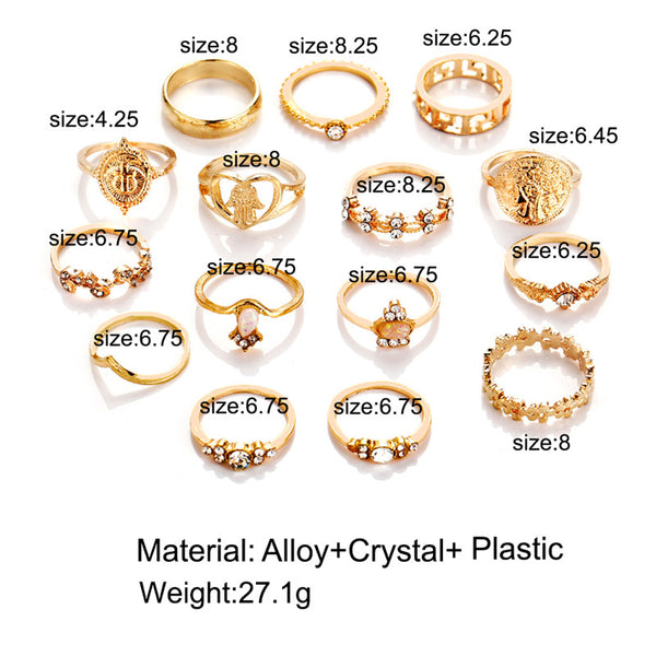 Vintage Gold Star Moon Rings Set For Women