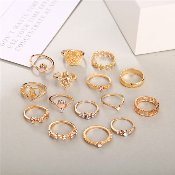 Vintage Gold Star Moon Rings Set For Women