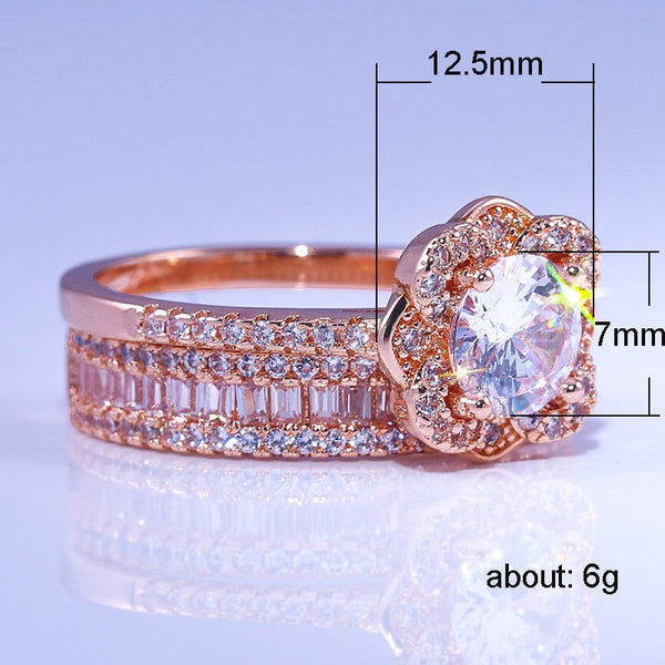 Silver Crystal Zircon Ring Set Vintage Rose Gold