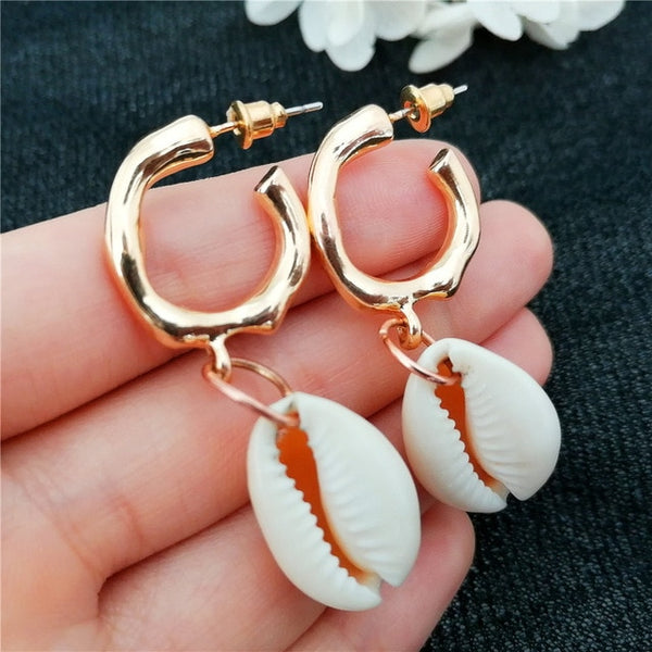 Pearl Sea Shell Earrings For Women Gold Color