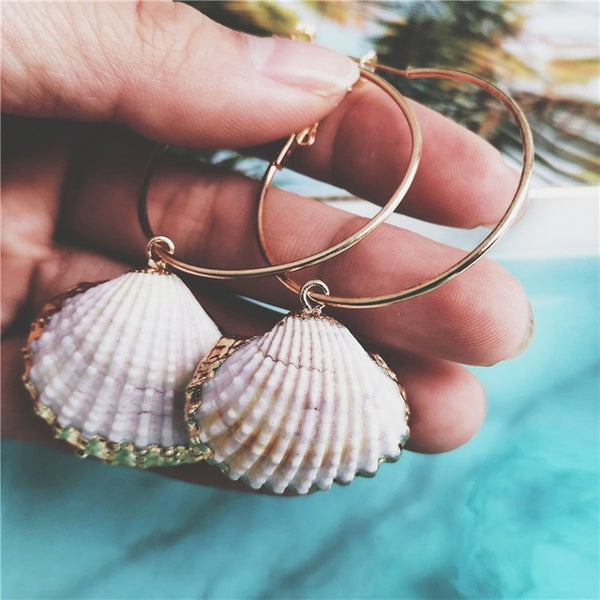 Pearl Sea Shell Earrings For Women Gold Color