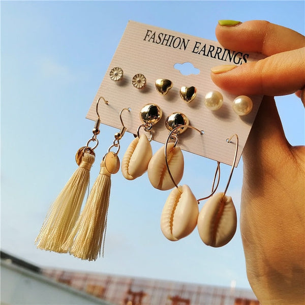 Pearl Sea Shell Earrings For Women Gold Color