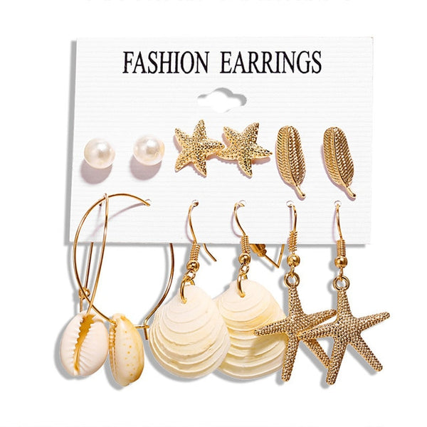 Pearl Sea Shell Earrings For Women Gold Color