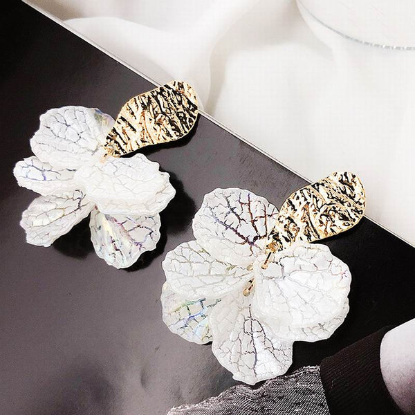 White Shell Flower Petal Drop Earrings