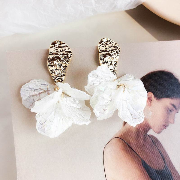 White Shell Flower Petal Drop Earrings