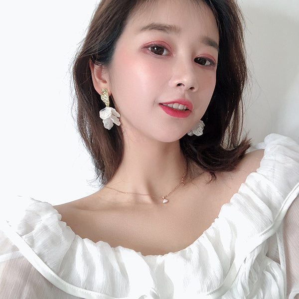 White Shell Flower Petal Drop Earrings