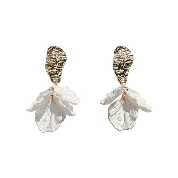 White Shell Flower Petal Drop Earrings