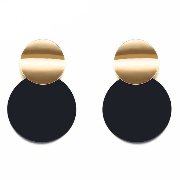Fashion Statement Earrings Black White Gold Round