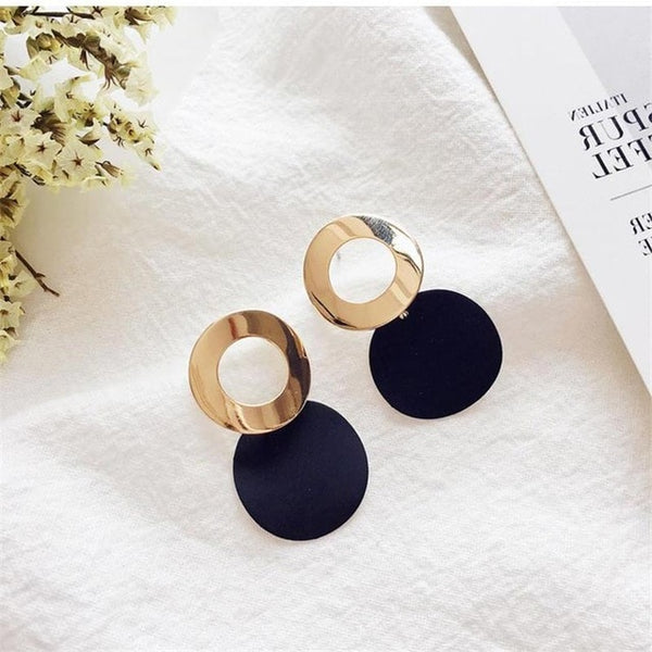 Fashion Statement Earrings Black White Gold Round