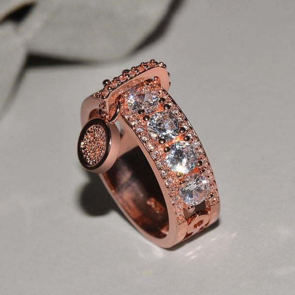 White Zircon Engagement Ring Vintage Rose Gold